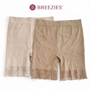 Breezies Lace Slip Shorts Nude Shapewear Anti Chafing S Set of 2